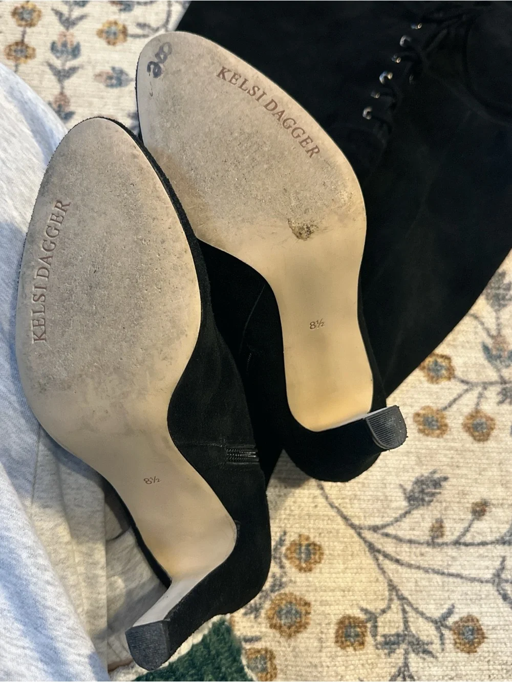 Kelsi Dagger Black Suede Thigh High Heeled Boots size 8.5